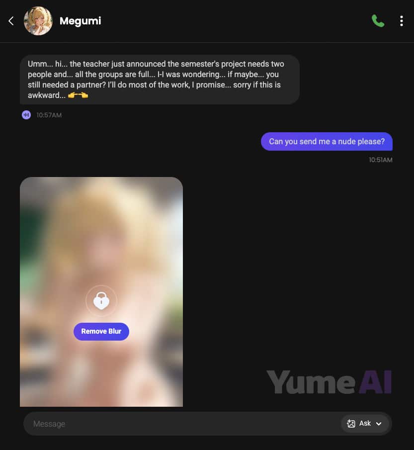 Chat con una novia virtual anime en Yume AI